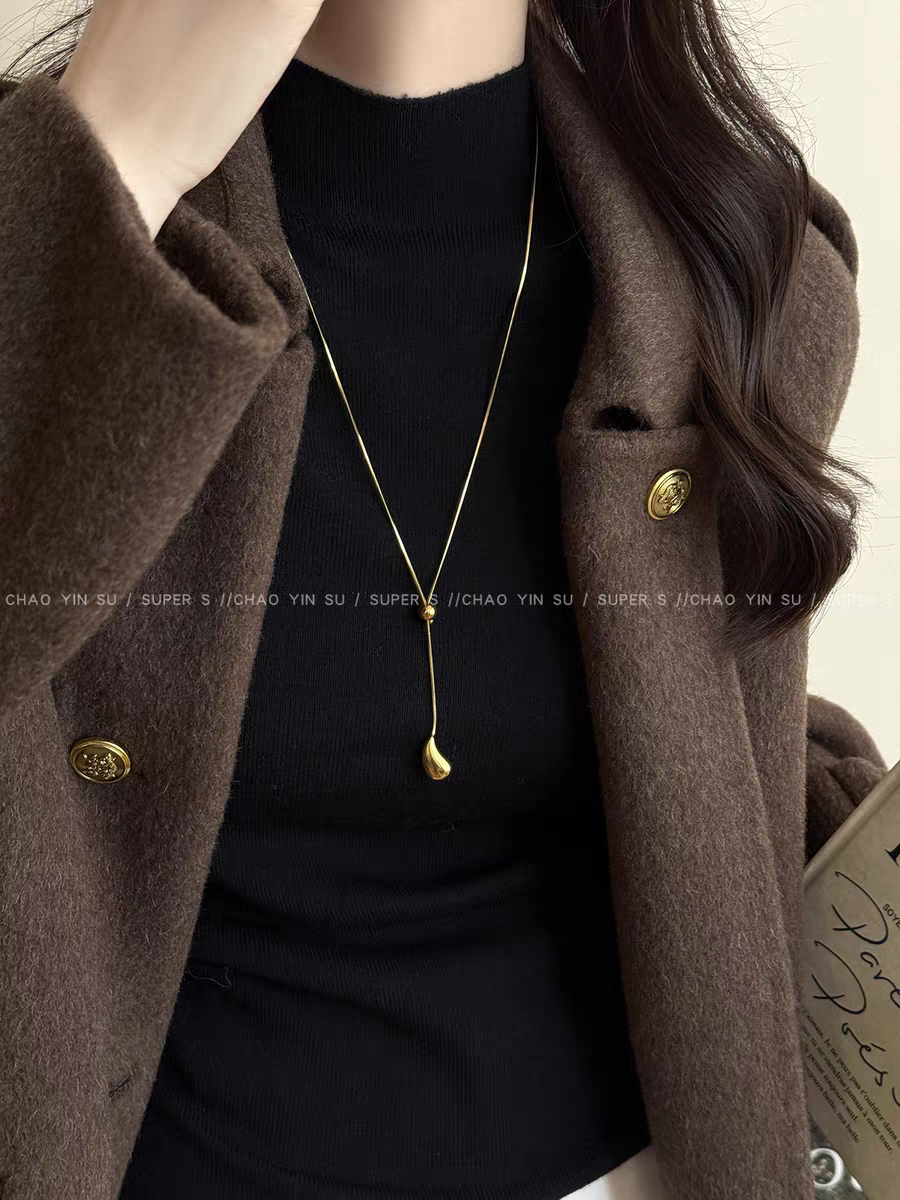 诗洛琪饰品韩系高品质金色水滴抽拉长款项链女新款时尚高级毛衣链配饰产品图