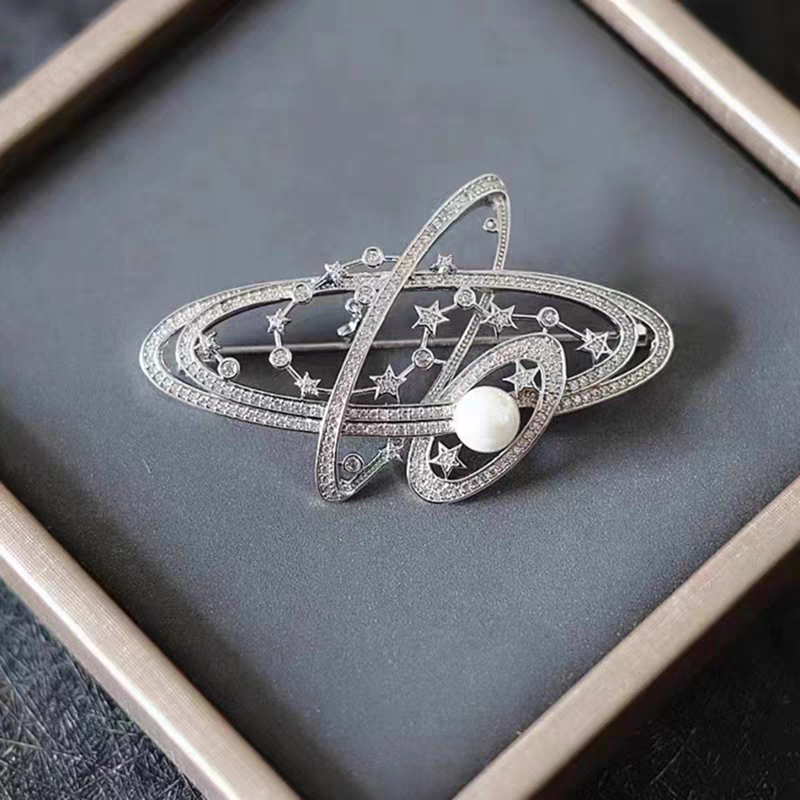 诗洛琪饰品星球宇宙星星胸针铜镀金微镶锆石轻奢女别针珍珠胸花空托详情图5