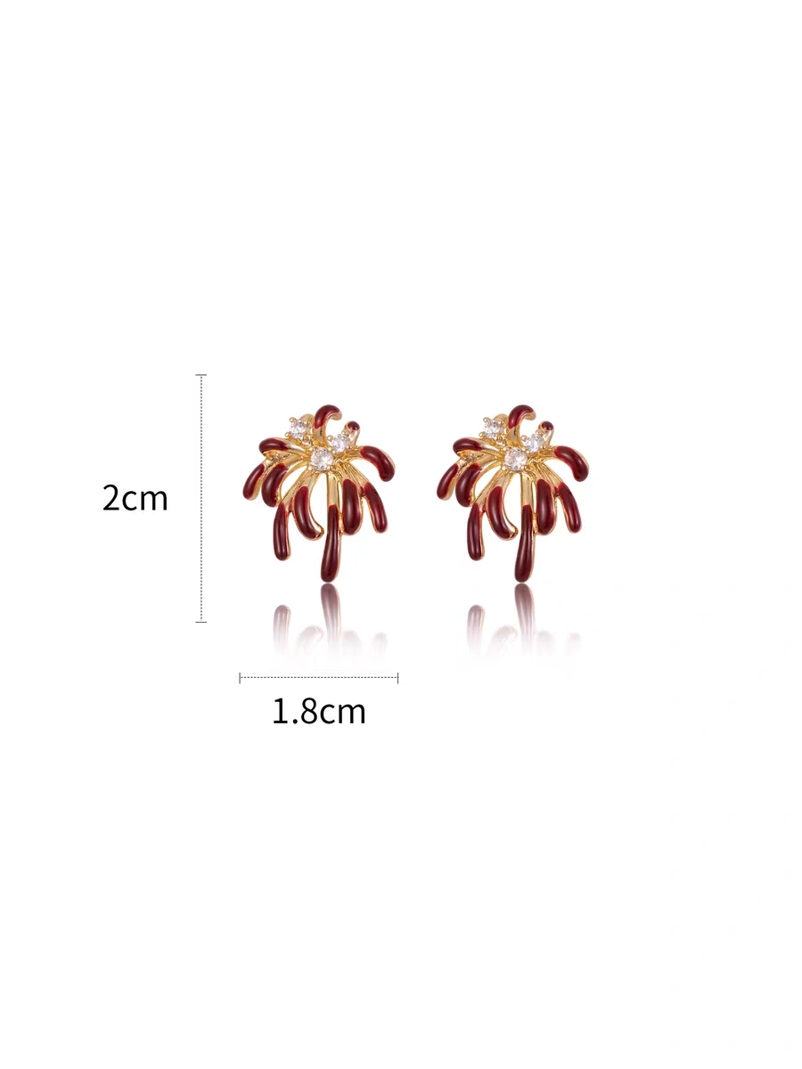Shiluoqi accessories, red firework zircon stud earrings, women's design sense, niche light luxury, high-end exquisite accessories, earrings and earrings Item Picture