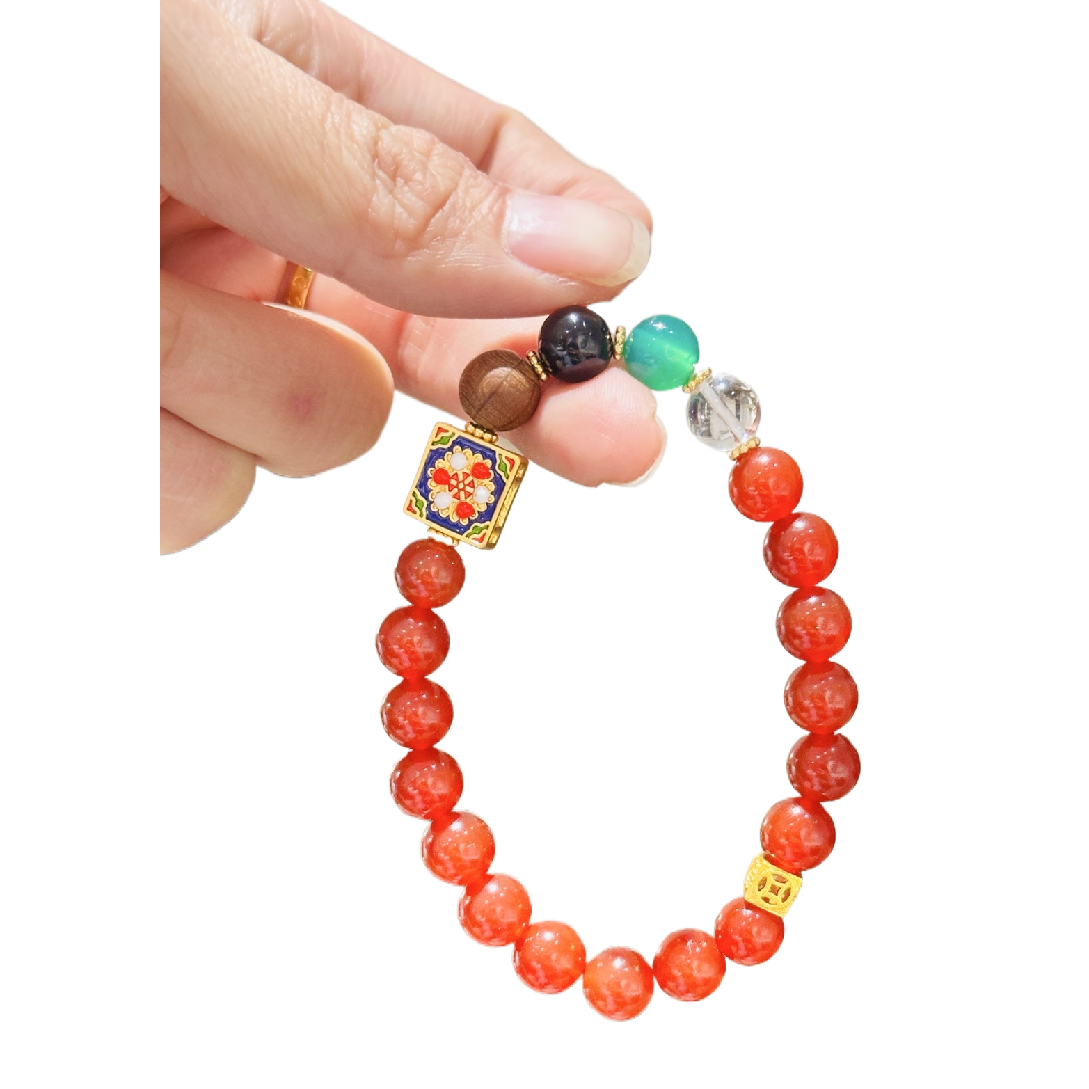 【 Ya Jin Pei Jewelry 】8mm Red Agate Zaki Lam Square Bead Multi-treasure bracelet Item Picture