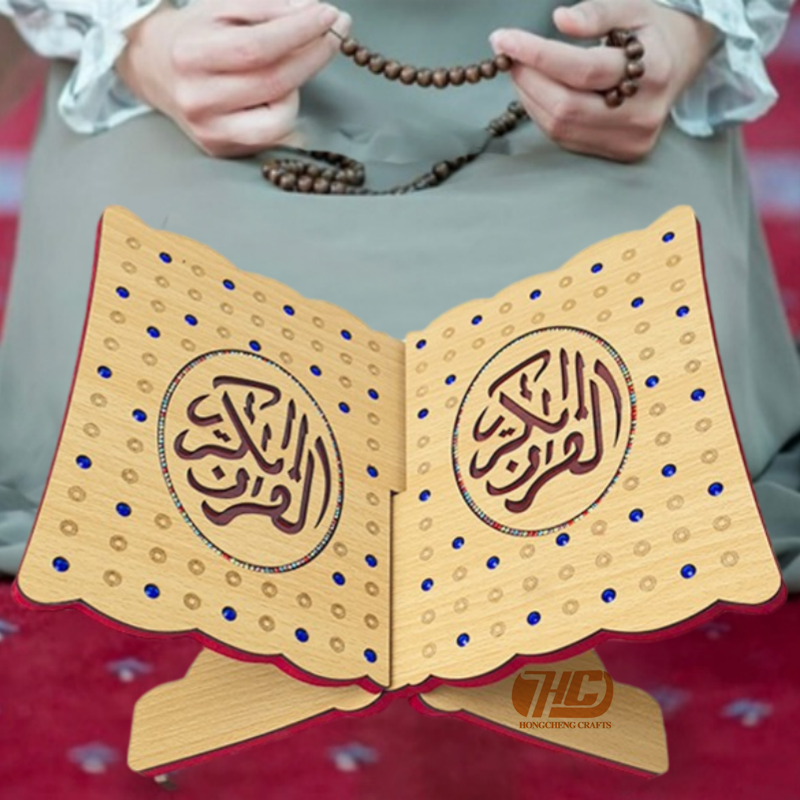 SJ1-002-1穆斯林祈祷架33*23cm可拆卸木质点钻古兰经书架折叠设计便于收纳开斋节或日常礼拜之选