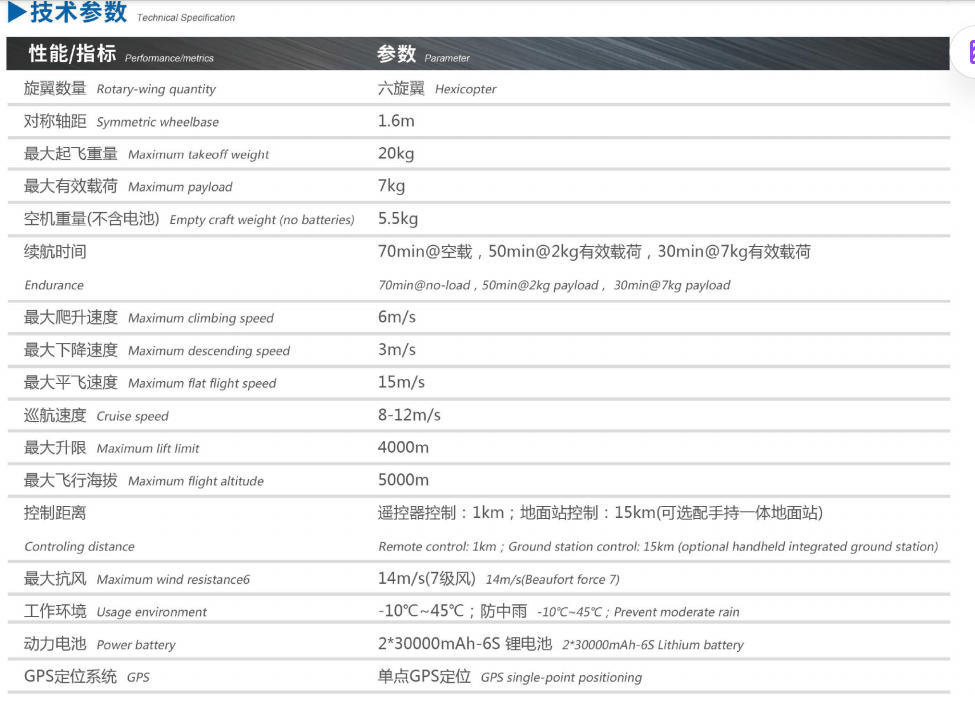 星途领航电动六旋翼无人机平台XH20E1详情3