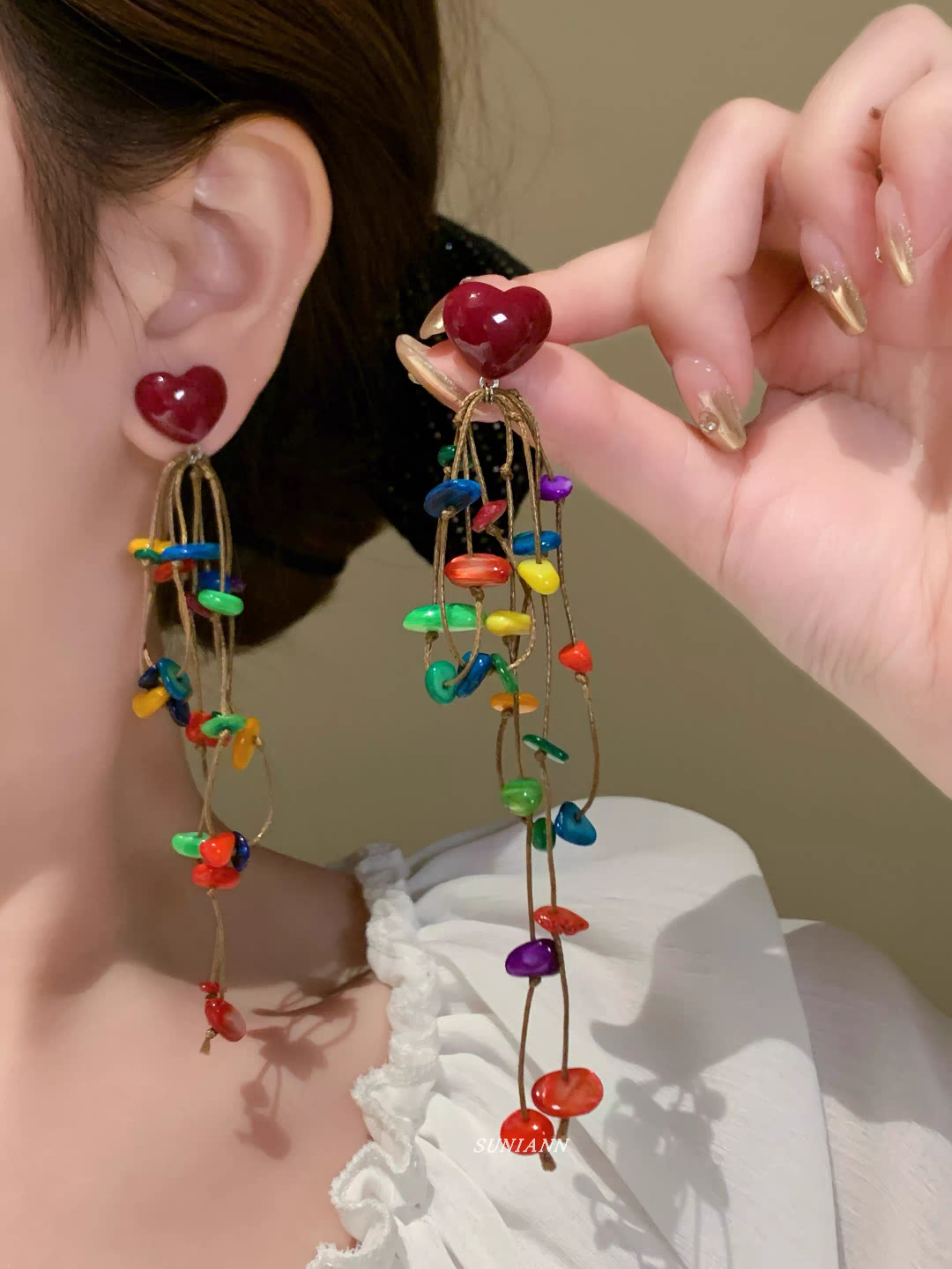 诗洛琪饰品多巴胺爱心流苏耳环女超好看独特夸张漂亮耳饰小众设计感夸张耳饰产品图