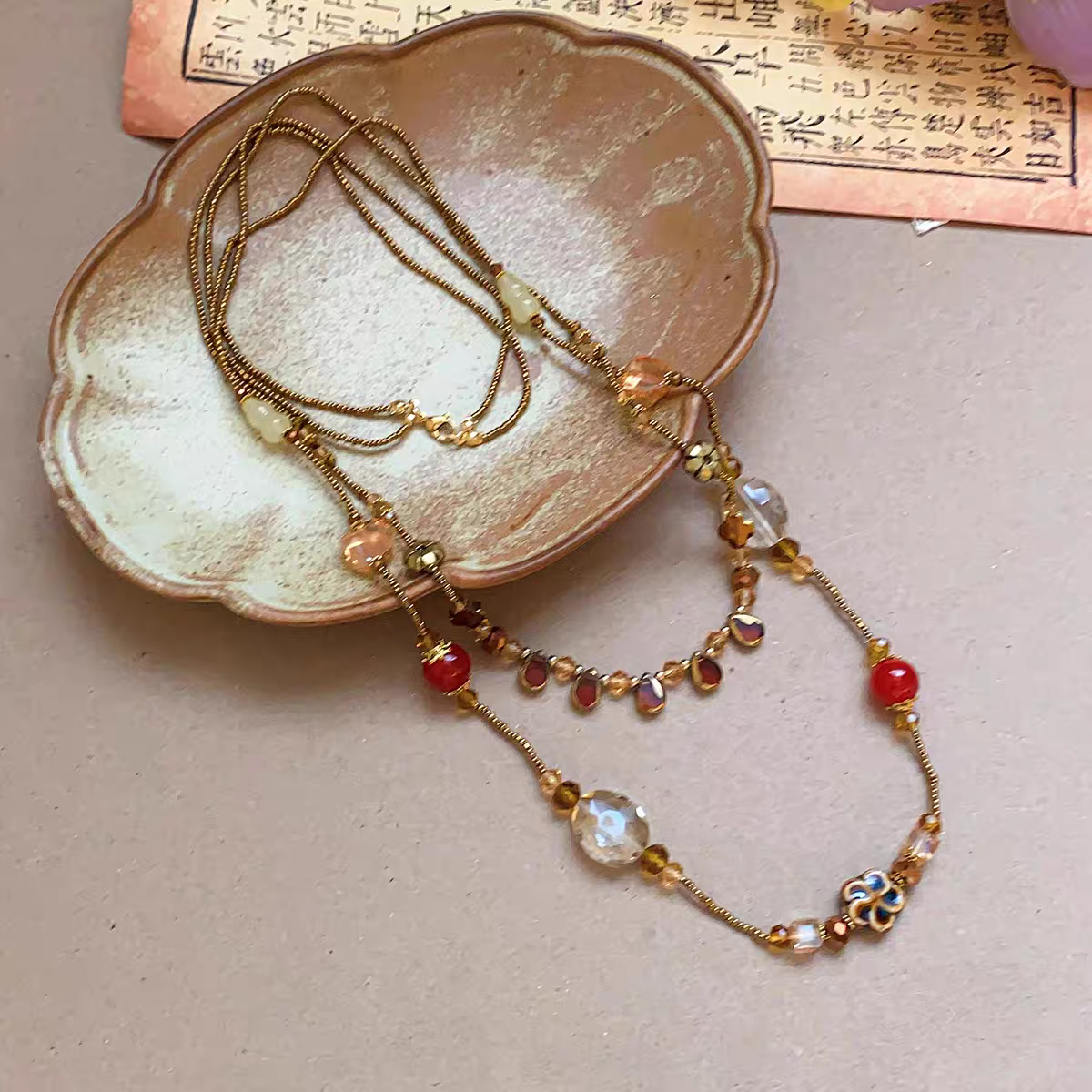 诗洛琪饰品新中式民族风项链女叠戴双层轻奢国风毛衣链复古长款串珠古风配饰细节图