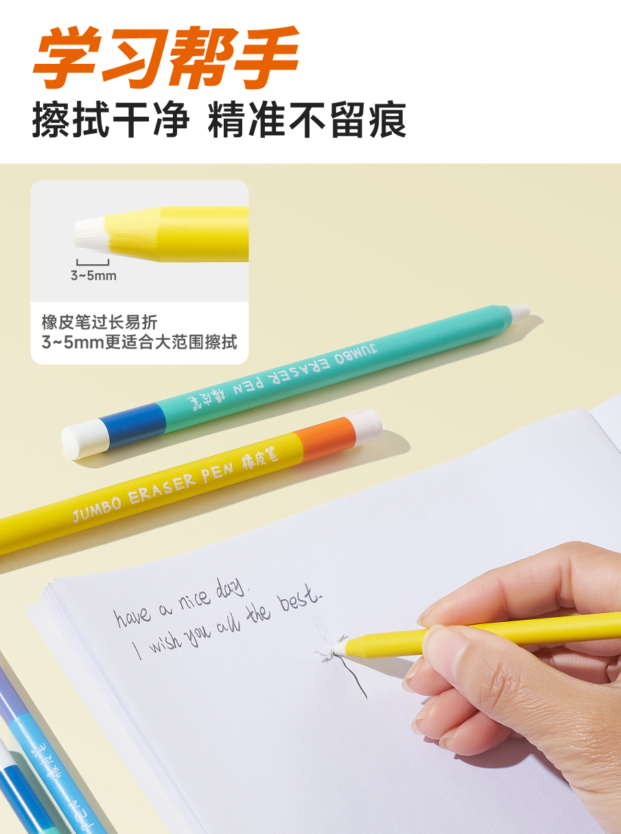 ZL125 6-piece standard eraser pen, student eraser pen packaging card, eraser stationery set Item Picture