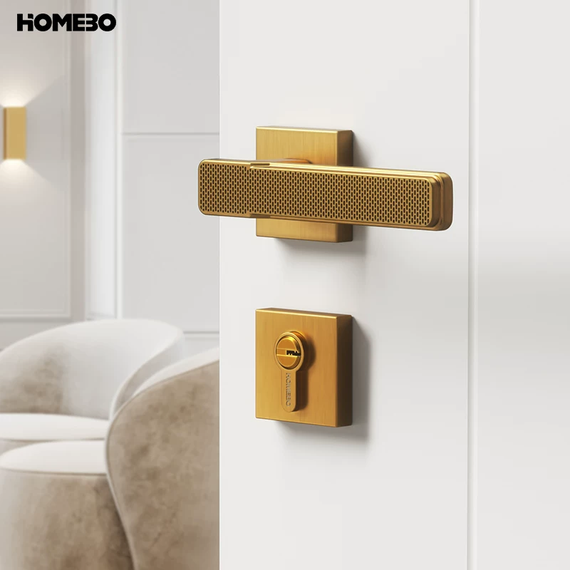Haobao door lock, indoor yellow antique copper bedroom magnetic suction silent room split modern simple household solid wood door handle