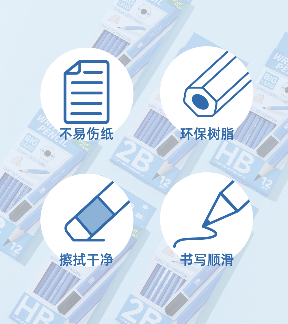ZL811 12-piece box, anti-biting and anti-sticking top, 3.0mm thick, no wood pencil, 2B color solid wood colored lead details Picture