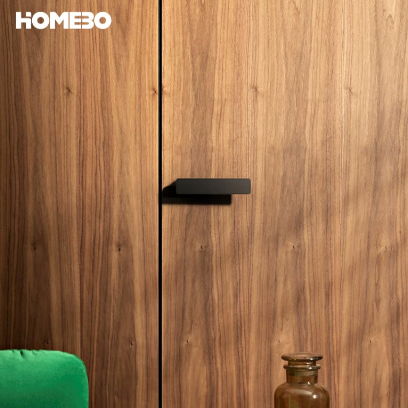 Haobao magnetic door lock for indoor bedrooms, silent black room door lock, minimalist and ecological one-line wooden door handle for home use Item Picture