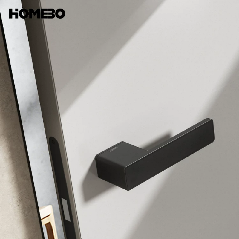 Haobao magnetic door lock for indoor bedrooms, silent black room door lock, minimalist and ecological one-line wooden door handle for home use