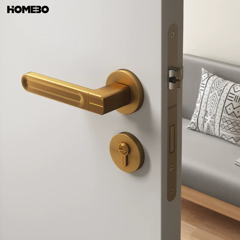 Haobao indoor bedroom yellow antique copper room door lock magnetic suction silent modern simple household solid wood door handle Application Scenario