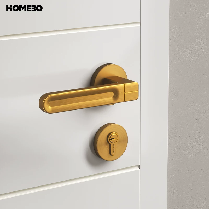 Haobao indoor bedroom yellow antique copper room door lock magnetic suction silent modern simple household solid wood door handle Specification image