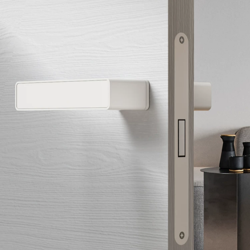 Haobao door lock, indoor magnetic suction silent room, white bedroom, home simple ecological one-line lock, minimalist door handle details Picture