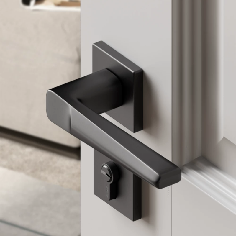 Haobao bedroom door lock, indoor magnetic silent black room door lock, household bathroom split solid wood door handle Item Picture