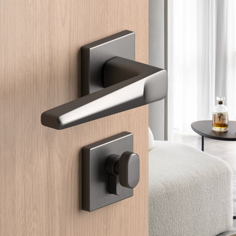 Haobao bedroom door lock, indoor magnetic silent black room door lock, household bathroom split solid wood door handle Specification image