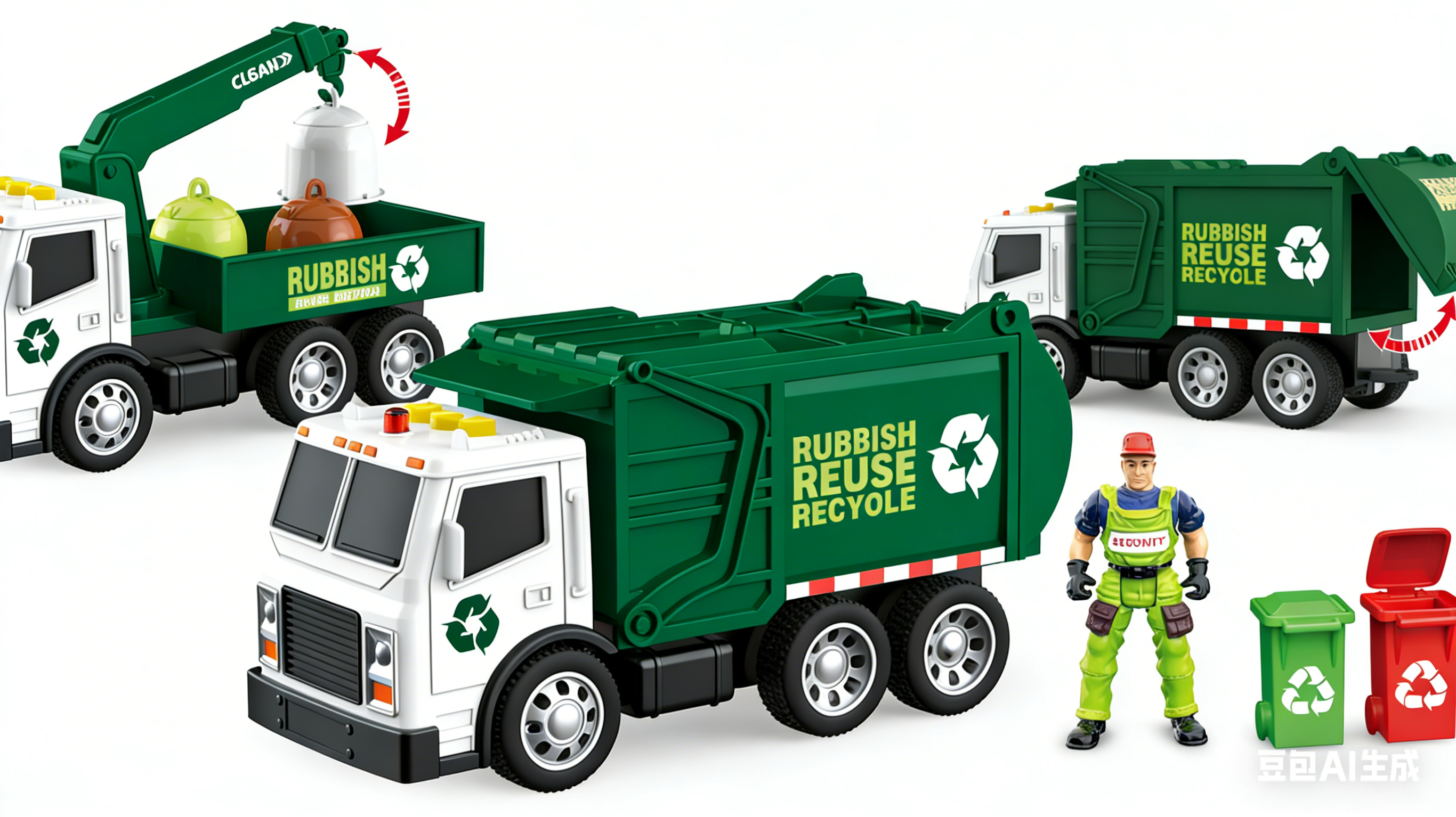 文艺WY1130A-3"1:32 惯性环卫车套装 （声音、灯光）"风火轮合金车模汽车模型玩具垃圾车合金玩具车