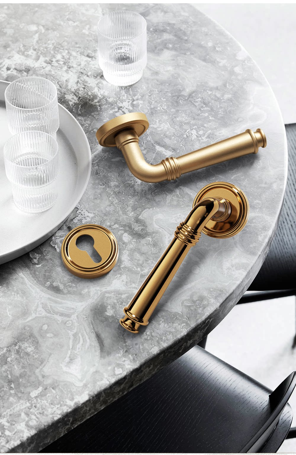 Haobao Golden Bedroom Door Lock, French light Luxury interior split solid wood Door handle, Home magnetic Silent Door Lock PDV pic 5