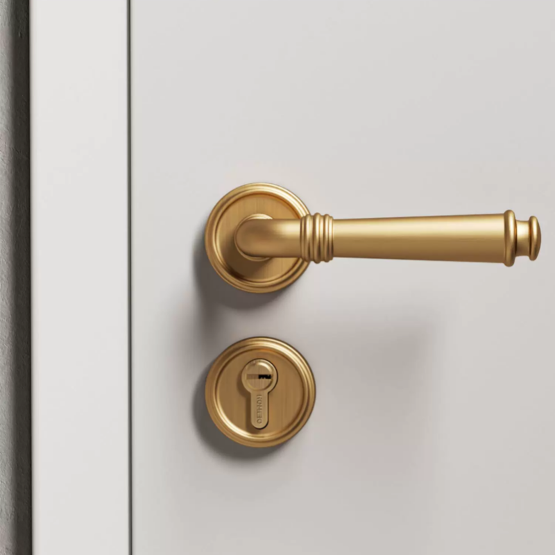 Haobao Golden Bedroom Door Lock, French light Luxury interior split solid wood Door handle, Home magnetic Silent Door Lock PDV Item Picture