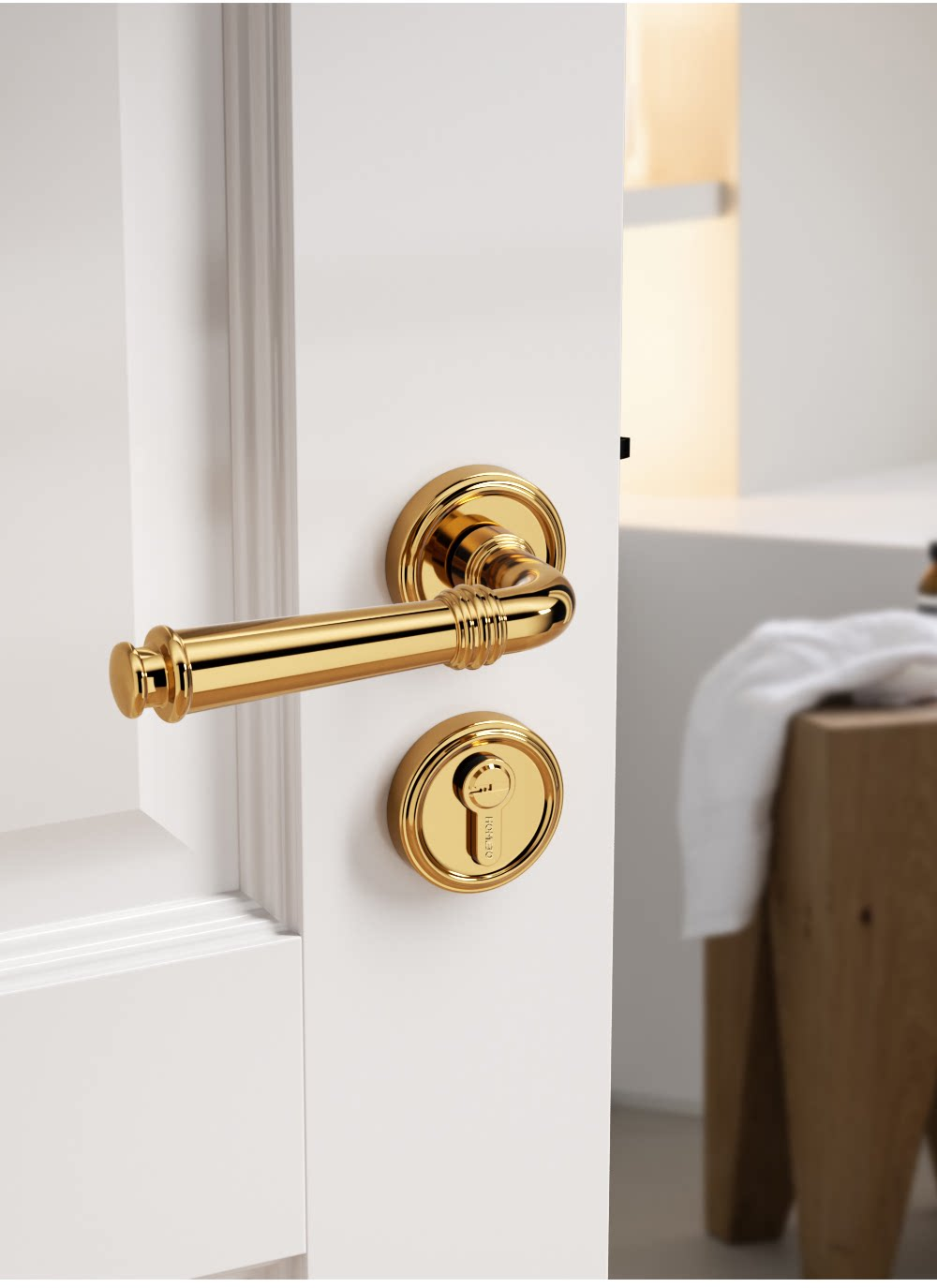 Haobao Golden Bedroom Door Lock, French light Luxury interior split solid wood Door handle, Home magnetic Silent Door Lock PDV pic 4