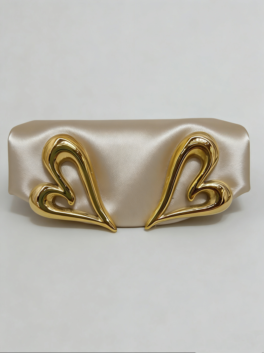 复古轻奢双爱心镂空耳钉 小众设计感金色高级感百搭耳饰产品图