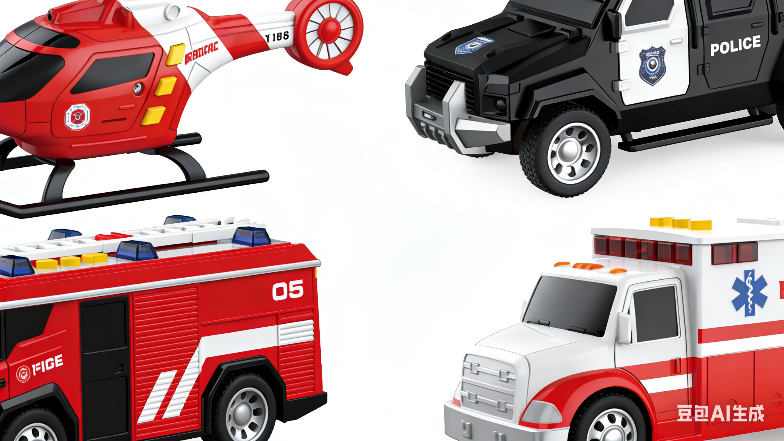 文艺WY1109A-"1:32 惯性救援套装 （灯光，声音）"巴雷特行动三角洲军事武器模型合金玩具直升机警车消防车救护车