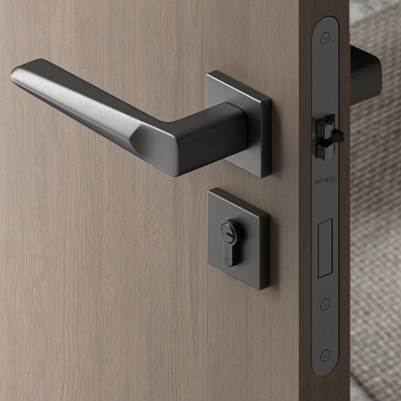 Haobao bedroom door lock, indoor magnetic silent black room door lock, household bathroom split solid wood door handle details Picture