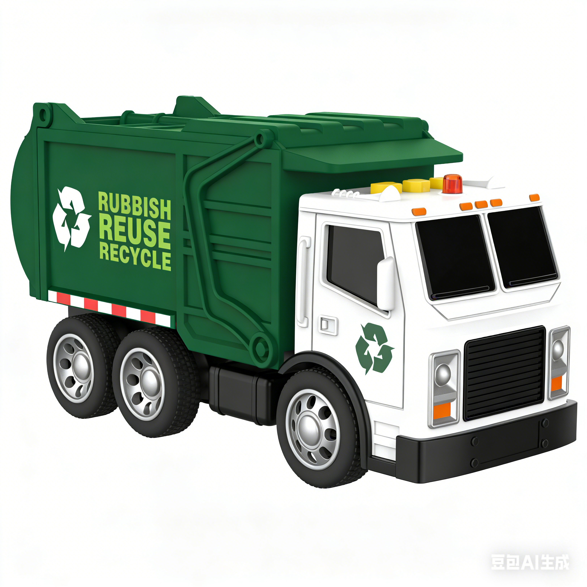 Artistic WY1130A"1:32 Inertial sound and light Box type Sanitation (green) Green and white striped garbage truck 15.5×6×8 cm 1:32 scale toy Children's toy