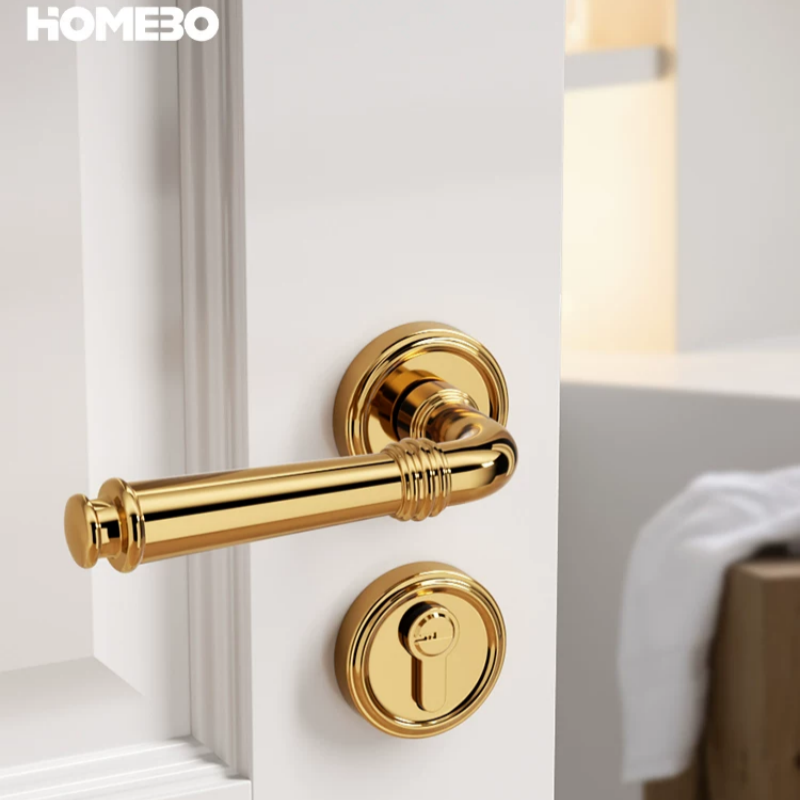 Haobao Golden Bedroom Door Lock, French light Luxury interior split solid wood Door handle, Home magnetic Silent Door Lock PDV