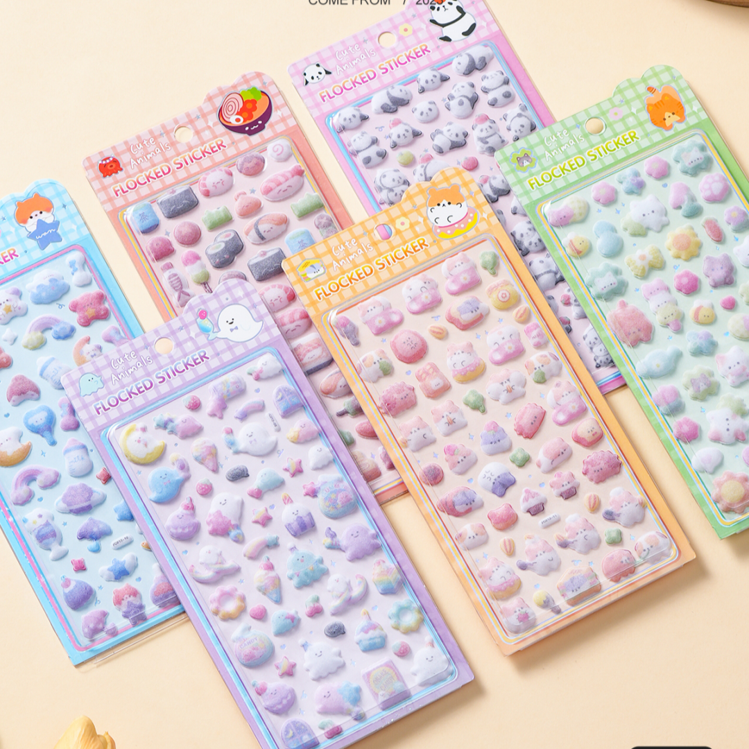 3D立体浮雕贴可爱动V物毛绒贴纸套装造景贴纸