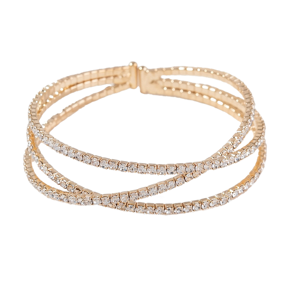 跨境热销多层交叉水钻手镯女士重工排钻开口手环欧美流行弹力手饰批发详情4