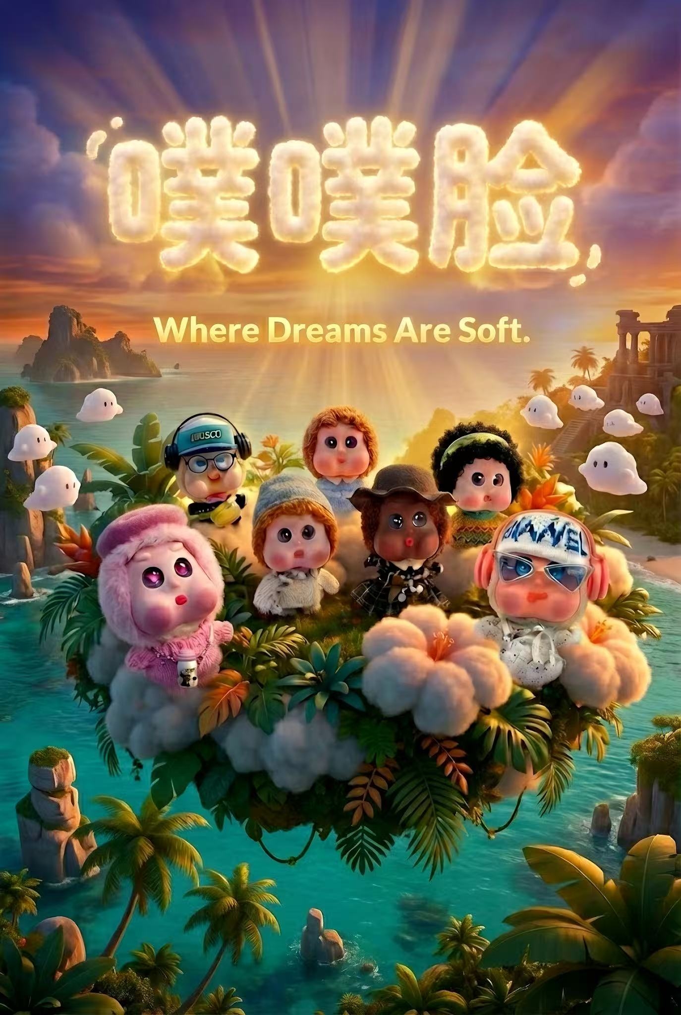 卡通形象噗噗脸角色群像挂件玩具毛绒人偶无捻免劈蚕丝线