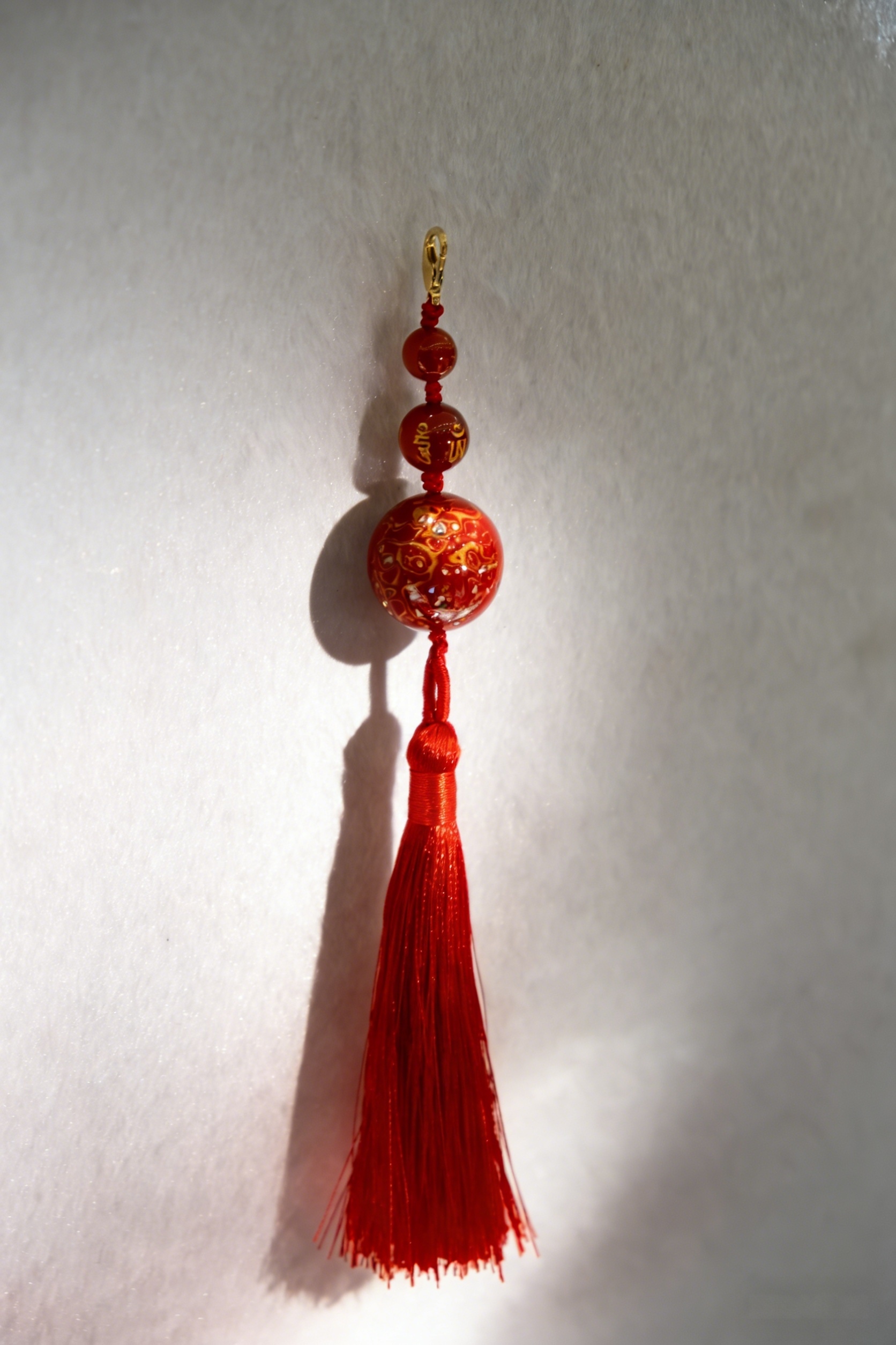 非遗红色大漆珠流苏挂件