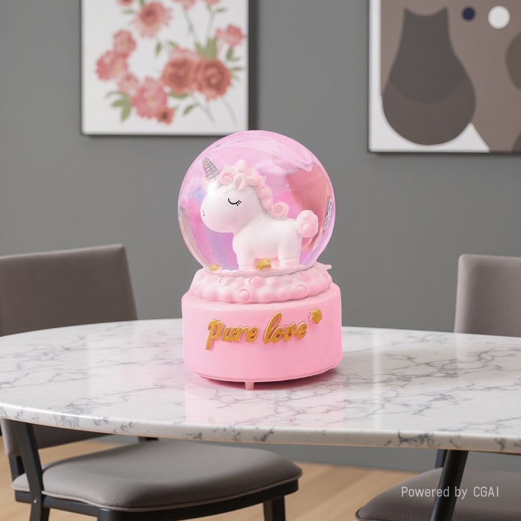 粉色独角兽雪景球6.3PU高弹PVC印刷球弹力球玩具儿童户外玩具复古八音盒音乐盒