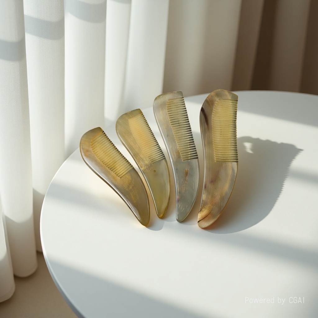 天然材质复古风格手工雕刻四把牛角梳洗头梳头梳梳子镜子牛角梳
