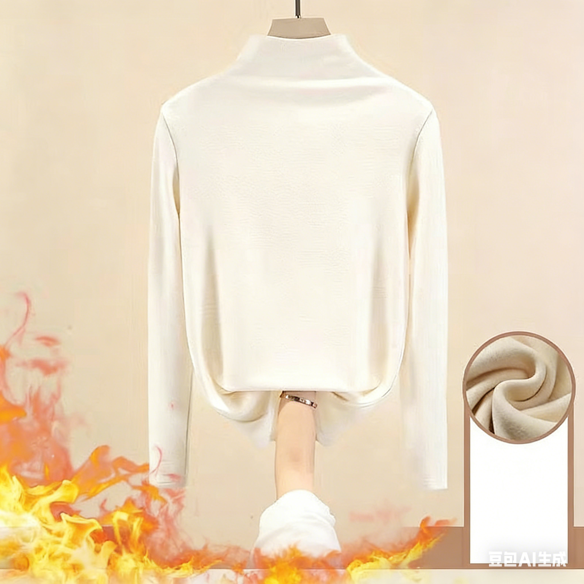 This is a highly anticipated double-sided German fleece winter versatile, slimming, fleece long-sleeved, semi-high-neck base layer shirt for women. It's a versatile top for outerwear details Picture