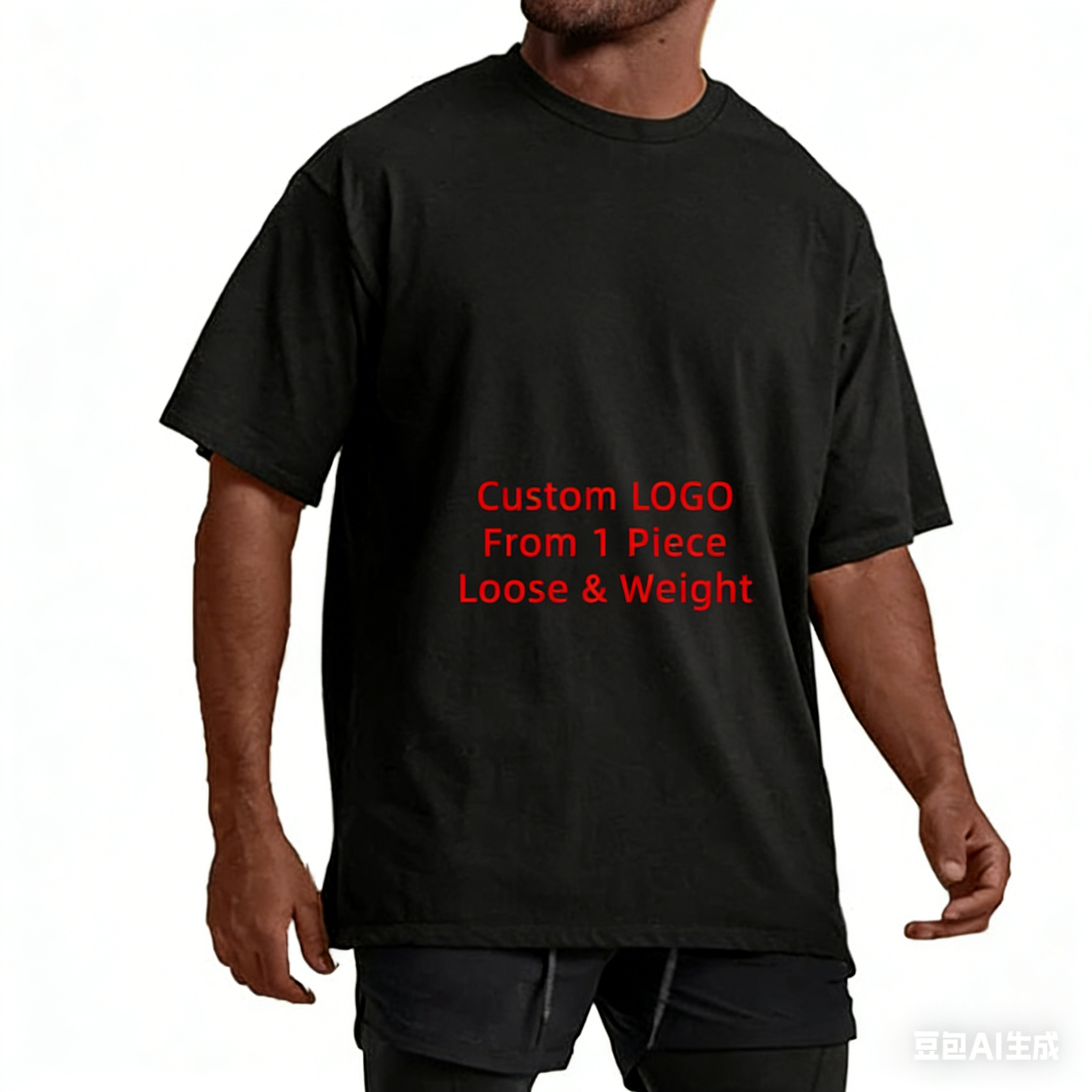 280 Heavyweight off-the-shoulder casual versatile short-sleeved T-shirt, thickened Japanese retro foreign trade loose fashion brand pure cotton half-sleeve custom details Picture