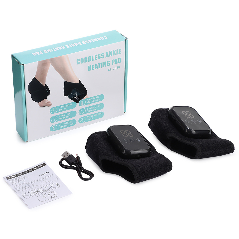 New cross-border electric heating ankle protection hot compress foot massage device, rechargeable heating vibration physiotherapy foot massage device, black double-tube details Picture