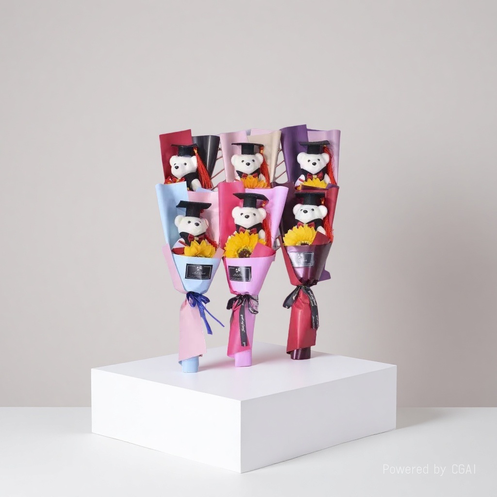 毕业纪念册同学录小熊花束婚礼签到本智能相册毕业通讯录博士帽纪念本仿真花仿真花郁金香钩织仿真花装饰假花拉菲草