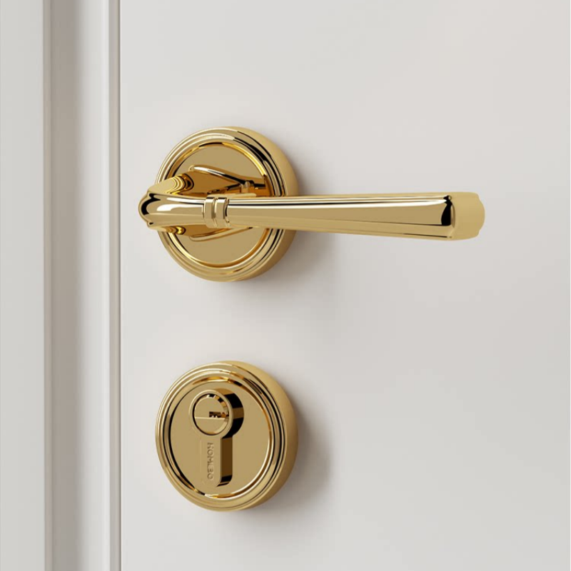 RENZ aluminum alloy golden door handle lock, old-fashioned anti-theft lock core