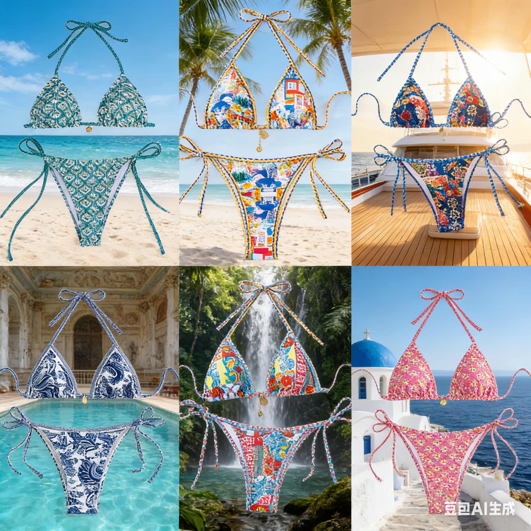 2026 New style bikini Cross-border European and American triangular cup printed sexy bikini two-piece swimsuit Specification drawing