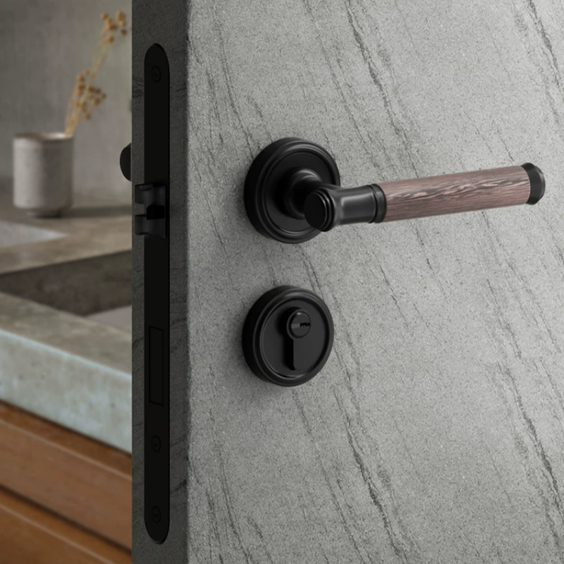 Haobao walnut wood door lock, indoor bedroom silent household door lock, magnetic solid wood door, door lock, split door handle Specification image