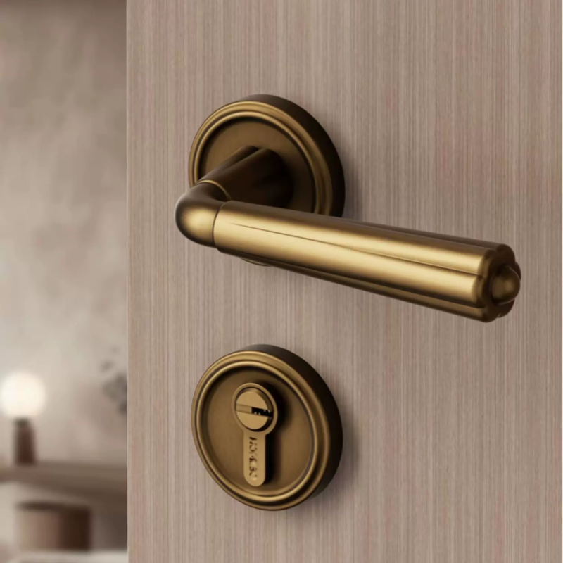 Haobao bedroom magnetic silent door lock, French interior golden light luxury bathroom solid wood door handle Item Picture
