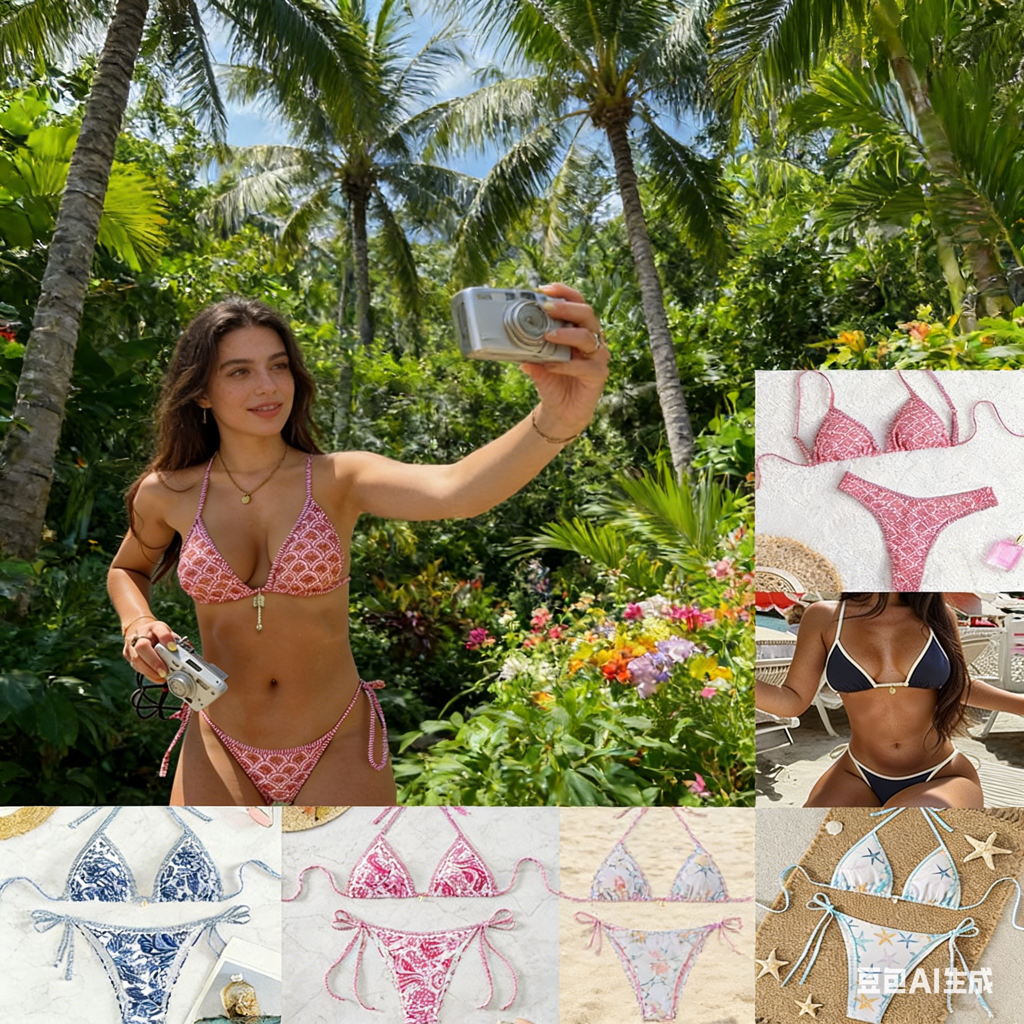 2026 New cross-border European and American bestseller, with contrasting color and printed tie, sexy bikini piece swimsuit for women Specification drawing