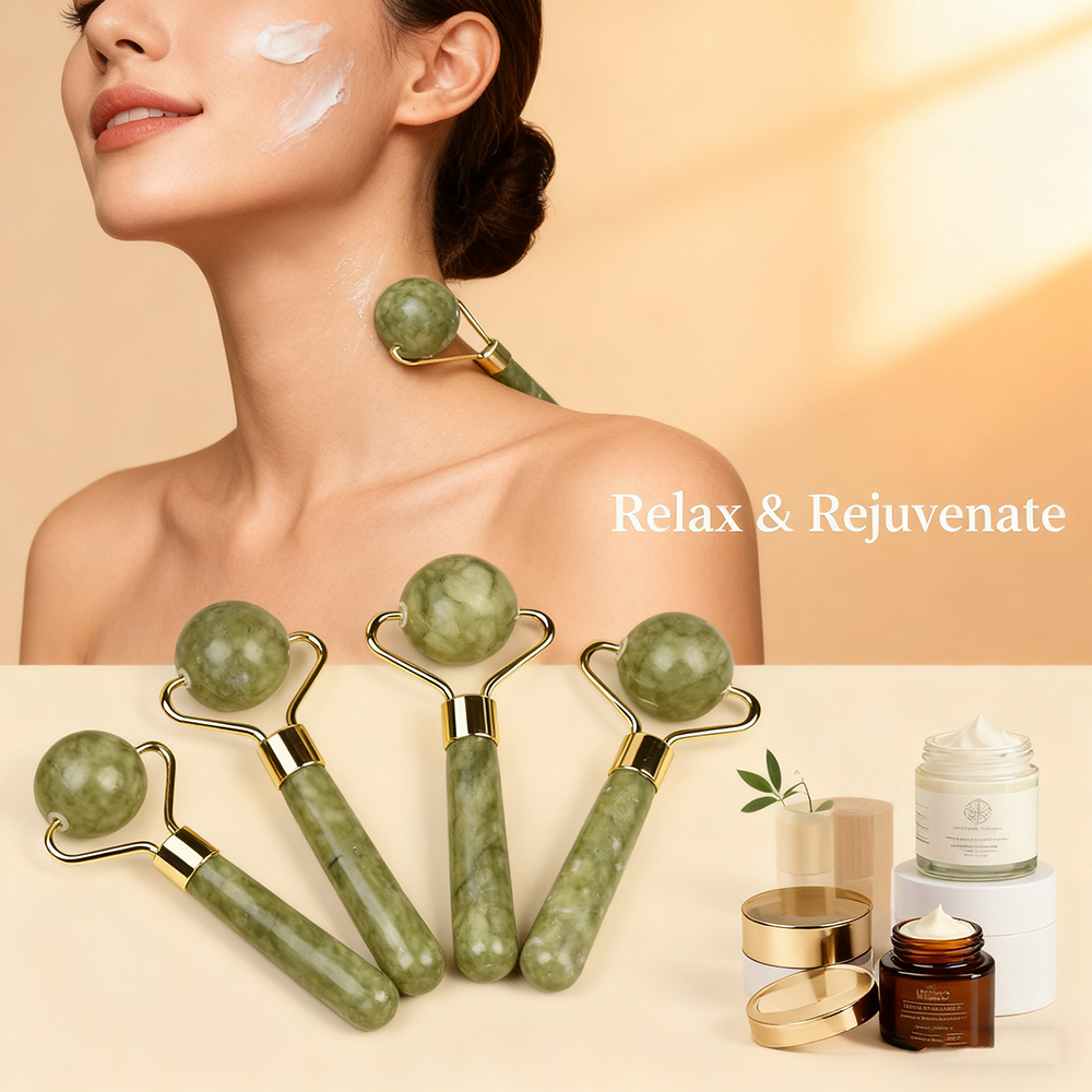 Jade round ball massager, green phoenix jade beauty container, facial and eye small eye beauty stick, single-head Xiuyan jade roller Item Picture