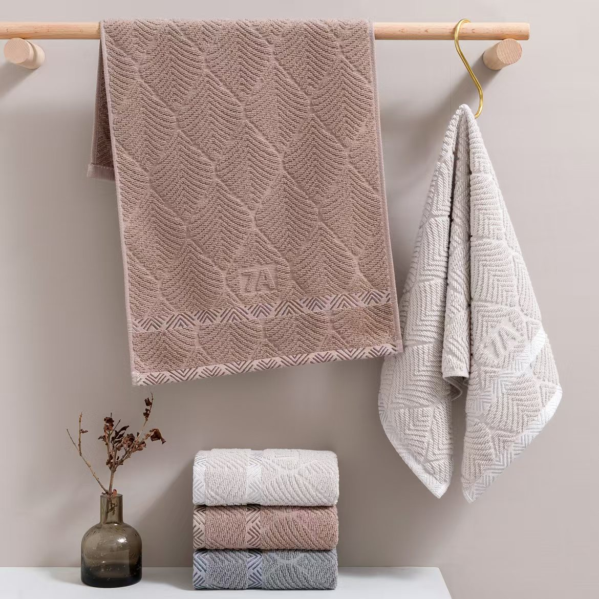 All-cotton towel 30x60cm, soft and absorbent, diamond-shaped leaf towel, breathable, large-sized household face towel