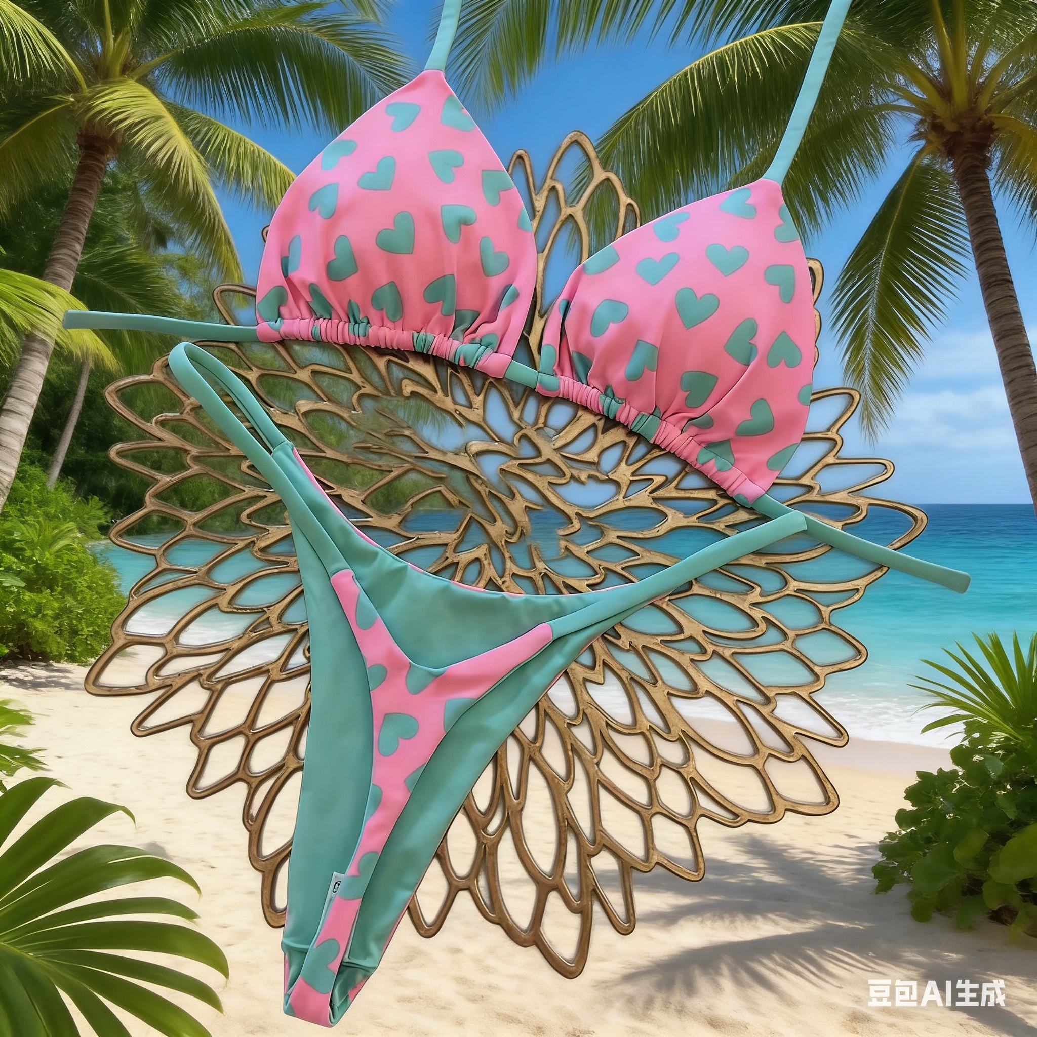 2026 European and American new bikini special fabric printed swimwear, beach sexy women's swimwear Specification drawing
