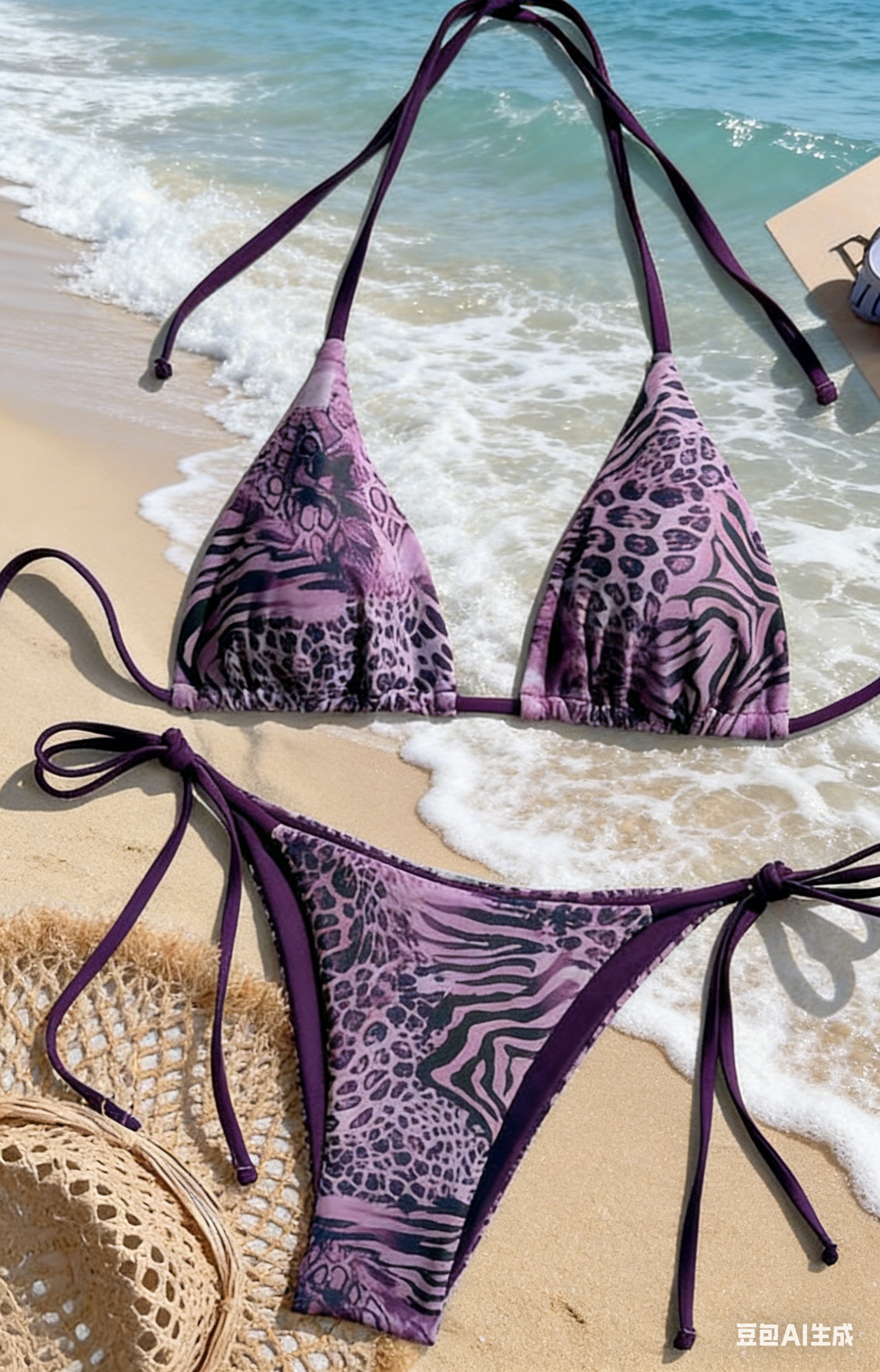 European and American cross-border sexy leopard print swimwear, women's lace-up, halter-neck, two-piece bikini 2026 new style wholesale swimwear Specification drawing