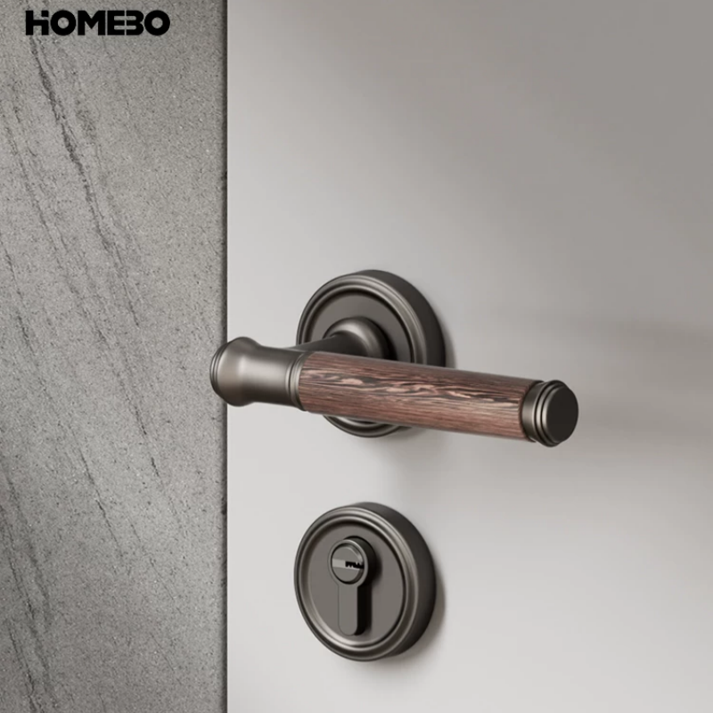 Haobao walnut wood door lock, indoor bedroom silent household door lock, magnetic solid wood door, door lock, split door handle details Picture