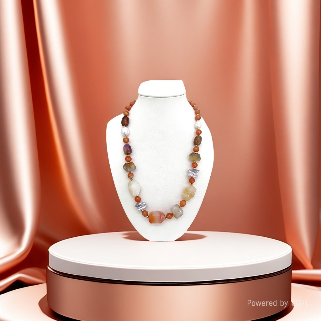 复古原石撞色 小众设计气质显白 天然石项链