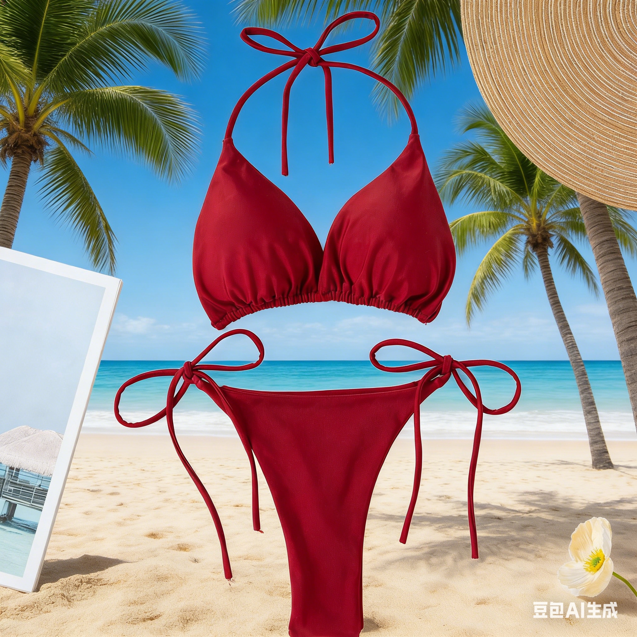 New solid-color, sexy, tethered, and stylish bikini swimsuits for women with a feminine charm full figure