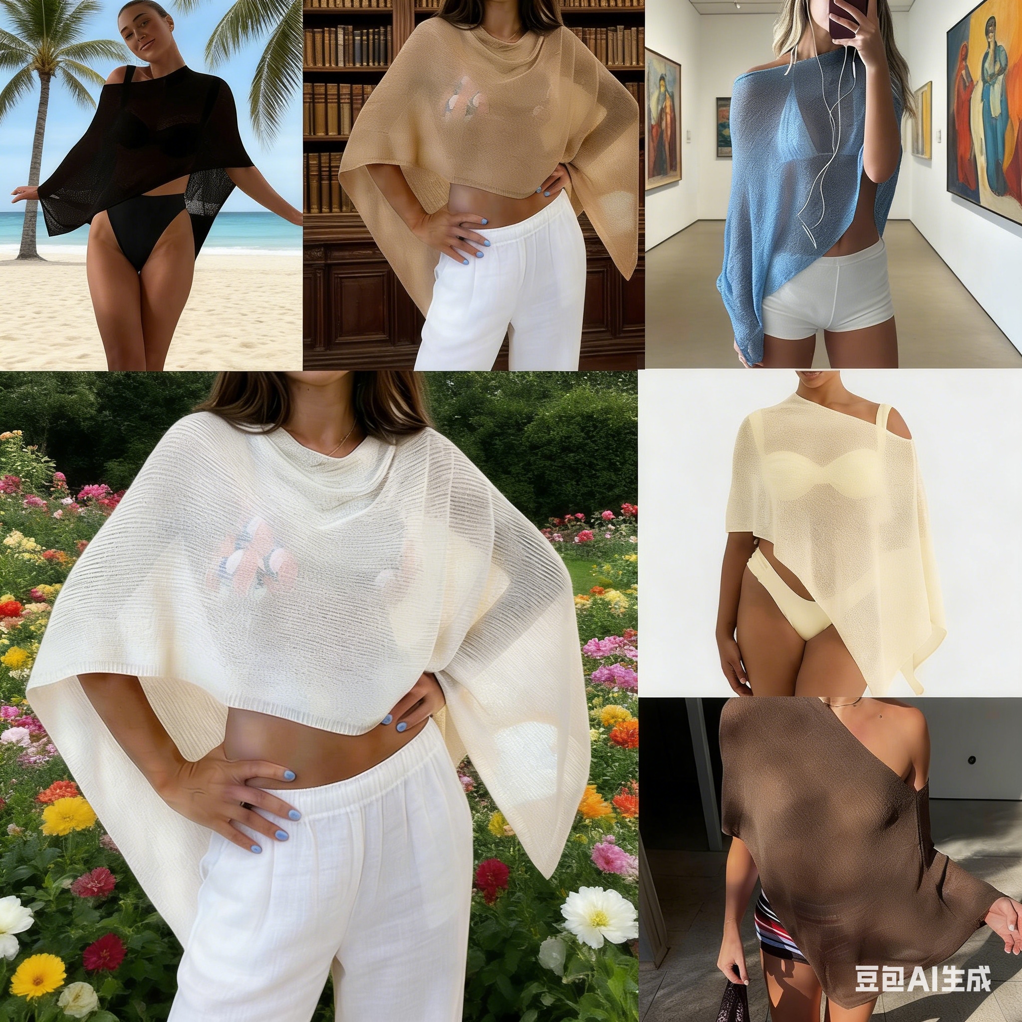 A new cross-border sexy vacation pullover knitted see-through sun-protective top from Europe and America, paired with a beach bikini and a smock Application Scenario